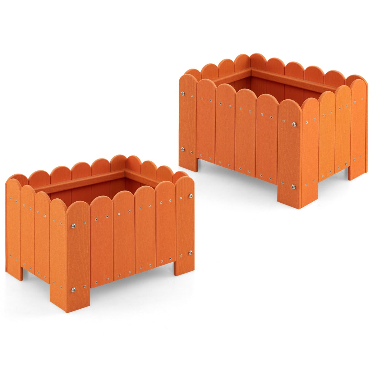 LIVSK Weerbestendige Tuinbed Set - 2 Kunststof Plantenbakken - Afwateringssysteem - Rustiek Design - 45 x 32 x 30 cm - Oranje