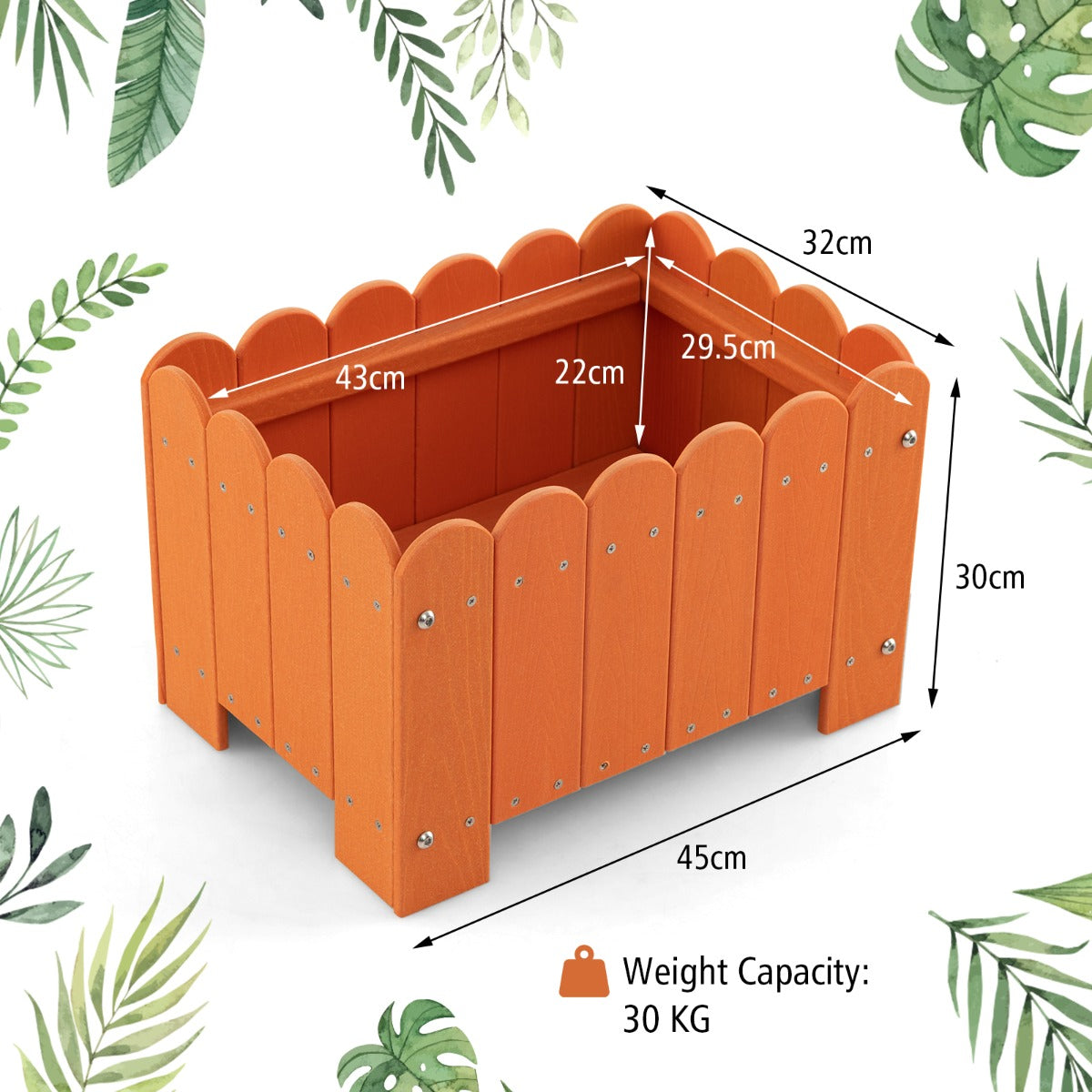 LIVSK Weerbestendige Tuinbed Set - 2 Kunststof Plantenbakken - Afwateringssysteem - Rustiek Design - 45 x 32 x 30 cm - Oranje
