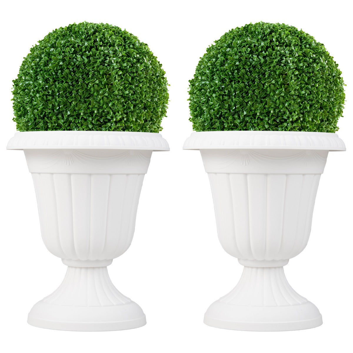 LIVSK Urn-Plantenpotten Set van 2 - Antiek Design - Eenvoudige Montage - Voor Binnen en Buiten - 41 x 46,5 cm - Wit