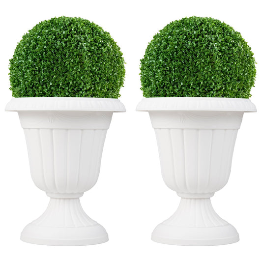 LIVSK Urn-Plantenpotten Set van 2 - Antiek Design - Eenvoudige Montage - Voor Binnen en Buiten - 41 x 46,5 cm - Wit