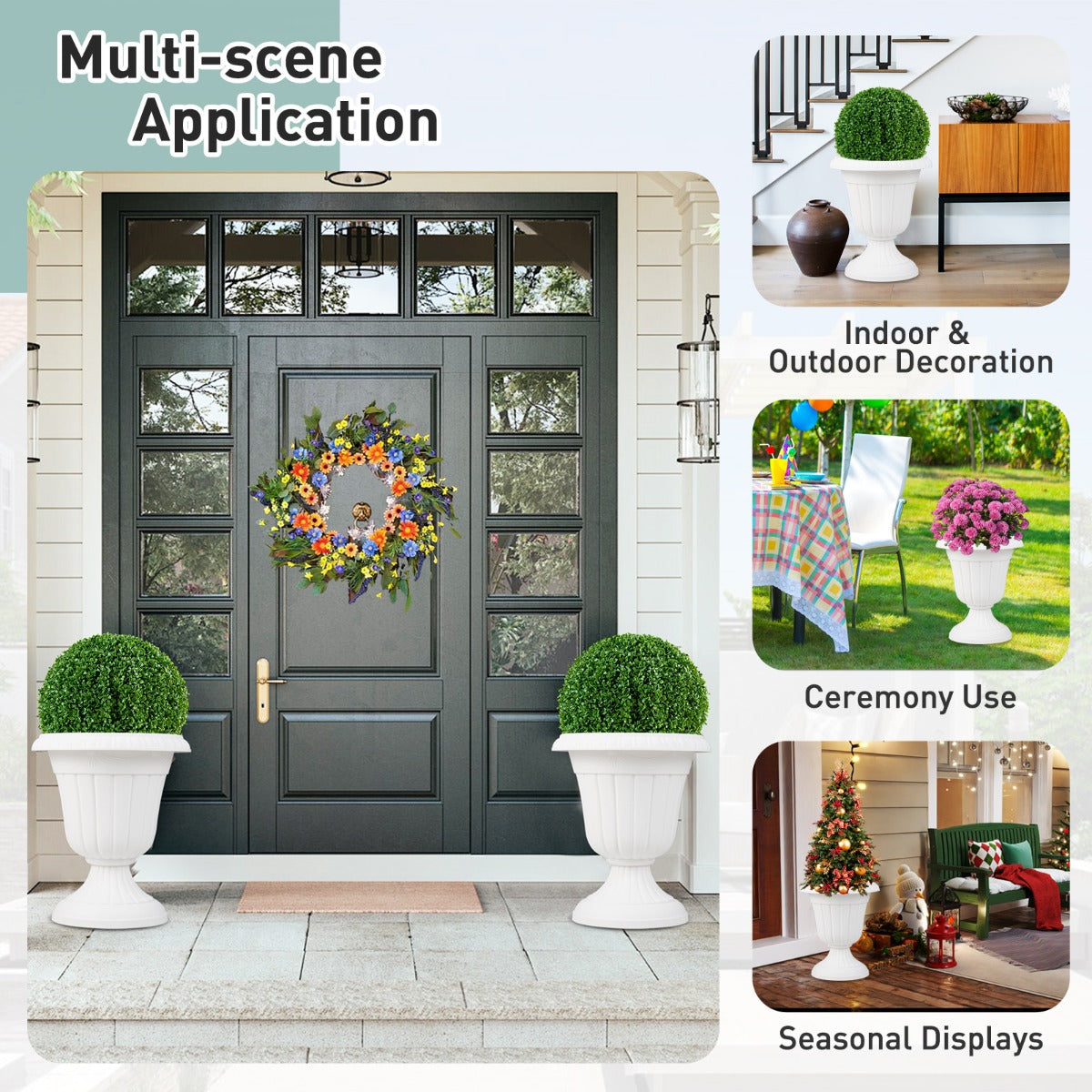 LIVSK Urn-Plantenpotten Set van 2 - Antiek Design - Eenvoudige Montage - Voor Binnen en Buiten - 41 x 46,5 cm - Wit