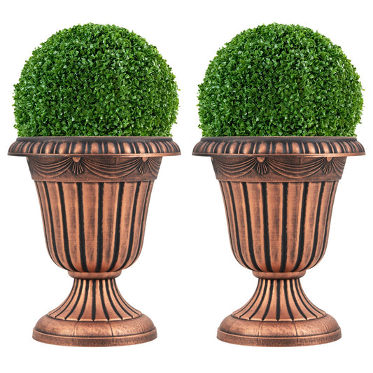 LIVSK Urn-plantenpotten - Set van 2 - Onderhoudsvriendelijk PP - Antiek patroon - Eenvoudige montage - 41 x 46,5 cm - Brons