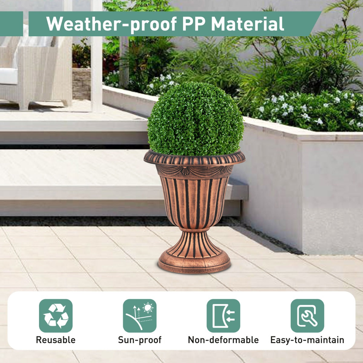 LIVSK Urn-plantenpotten - Set van 2 - Onderhoudsvriendelijk PP - Antiek patroon - Eenvoudige montage - 41 x 46,5 cm - Brons