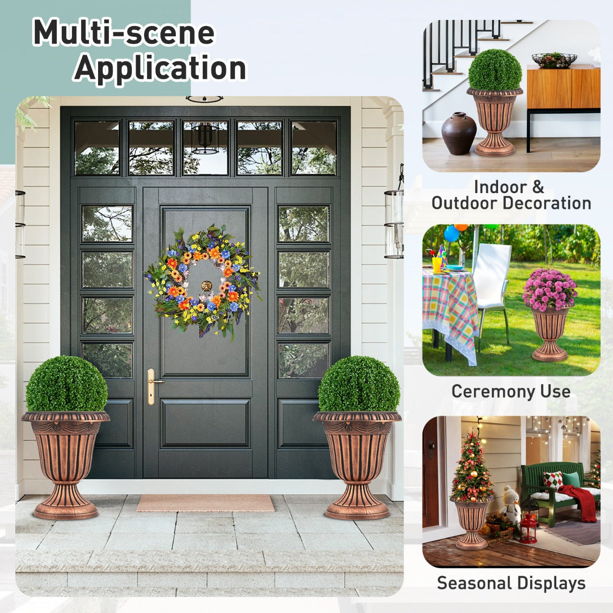 LIVSK Urn-plantenpotten - Set van 2 - Onderhoudsvriendelijk PP - Antiek patroon - Eenvoudige montage - 41 x 46,5 cm - Brons