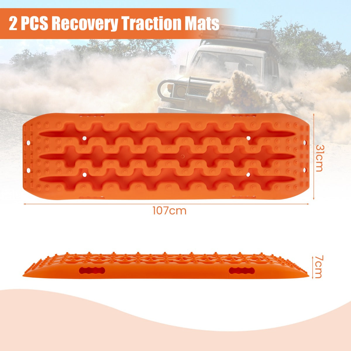LIVSK Offroad Tractiematten - Set van 2 - Duurzaam Nylon - Tot 10 Ton - Grip en Flexibiliteit - Voor Extreme Temperaturen - Oranje