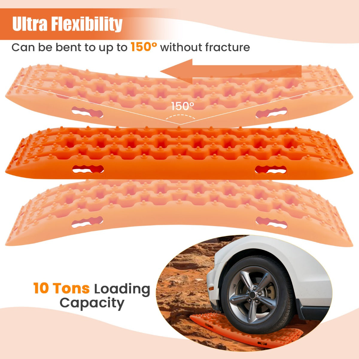 LIVSK Offroad Tractiematten - Set van 2 - Duurzaam Nylon - Tot 10 Ton - Grip en Flexibiliteit - Voor Extreme Temperaturen - Oranje