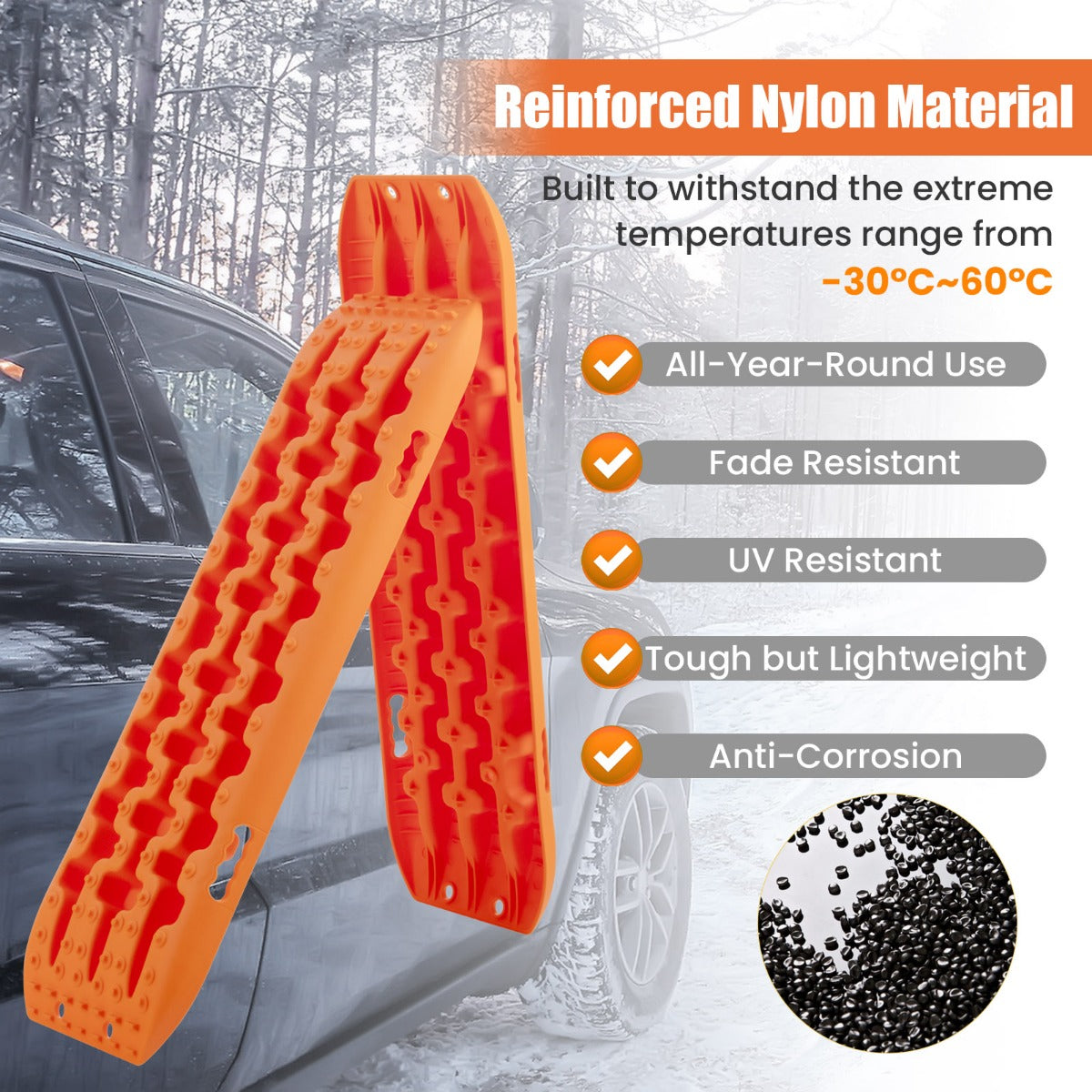 LIVSK Offroad Tractiematten - Set van 2 - Duurzaam Nylon - Tot 10 Ton - Grip en Flexibiliteit - Voor Extreme Temperaturen - Oranje