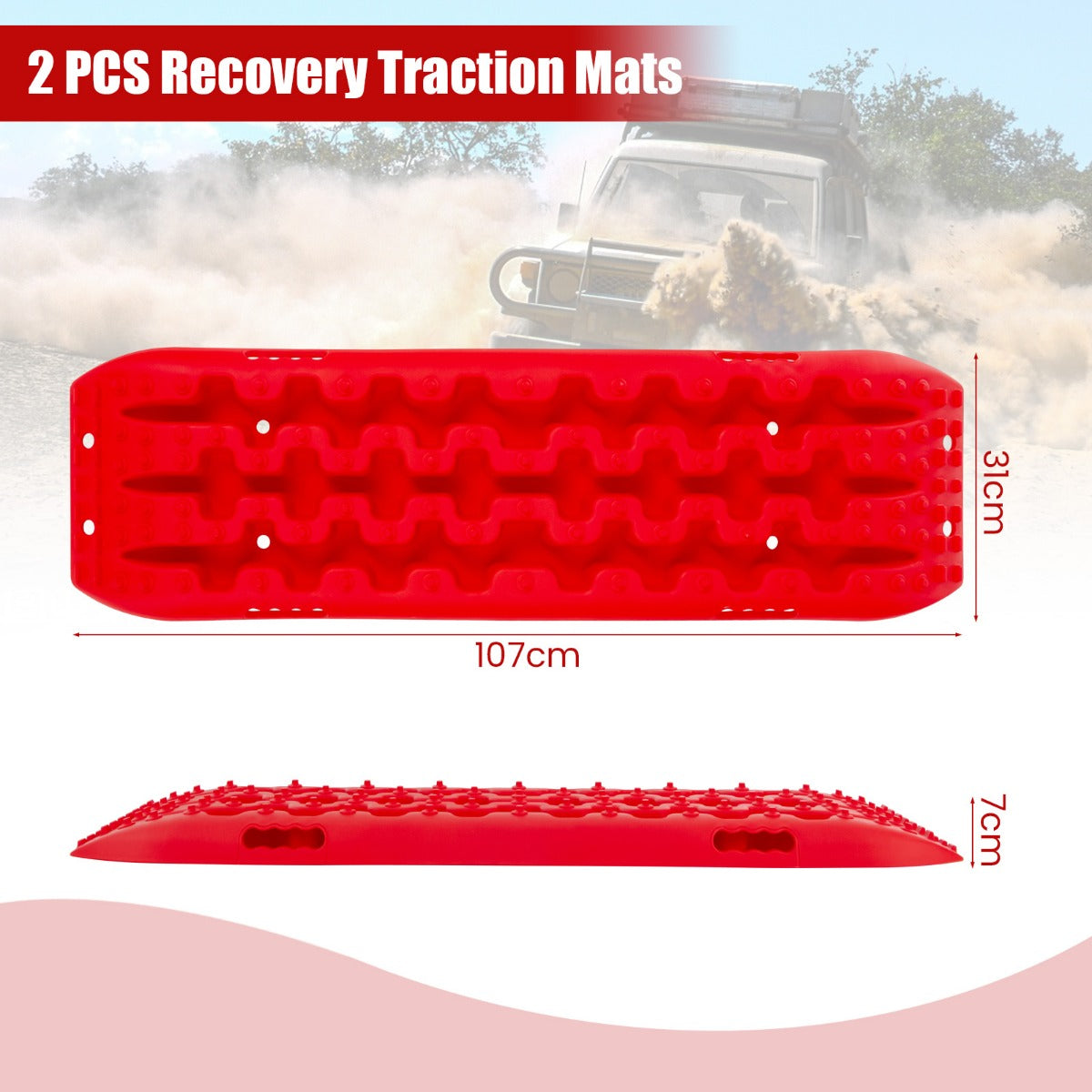 LIVSK Offroad-Tractiemat Set - Robuust Nylon - Draagvermogen 10 ton - Temperatuurbestendig - Ergonomische Handgreep - Rood