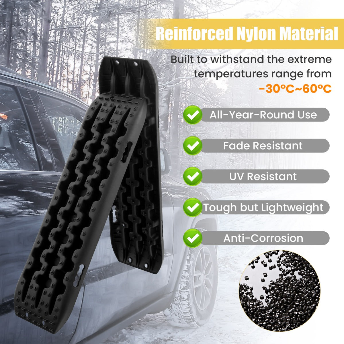 LIVSK Offroad Tractiematten - Set van 2 - Robuust Nylon - Belastbaar tot 10 Ton - Buigbaar tot 150 Graden - Zwart