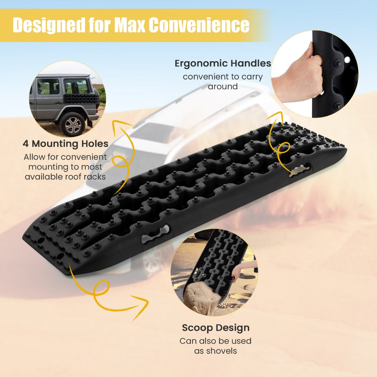 LIVSK Offroad Tractiematten - Set van 2 - Robuust Nylon - Belastbaar tot 10 Ton - Buigbaar tot 150 Graden - Zwart