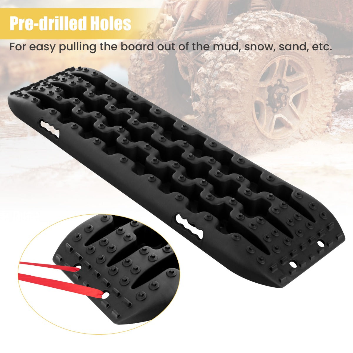 LIVSK Offroad Tractiematten - Set van 2 - Robuust Nylon - Belastbaar tot 10 Ton - Buigbaar tot 150 Graden - Zwart