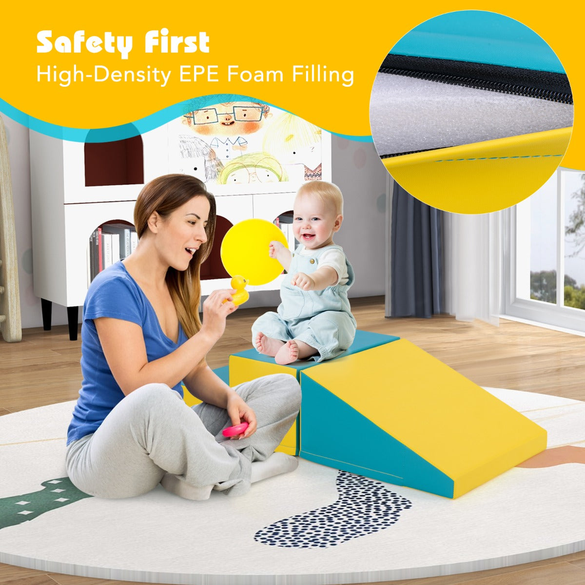 LIVSK Zachte Speelset - Veilig EPE-schuim - PU-bekleding - Stimuleert Motoriek en Creativiteit - 100 x 50 x 25 cm - Zoals