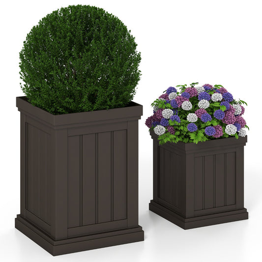 LIVSK Set van 2 Weerbestendige Plantenpotten - Stapelbaar - Afwateringsgaten - Lichtbruin