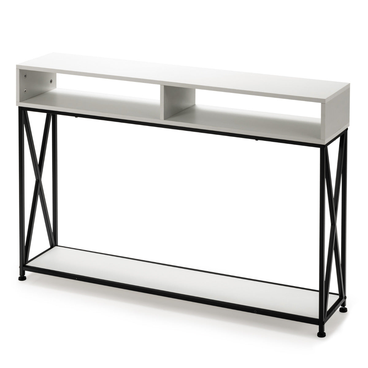 LIVSK Consoletafel met Open Plank - Stabiel Stalen Frame - Verstelbare Poten - Ruimtebesparend - 120 x 23 x 79 cm - Wit