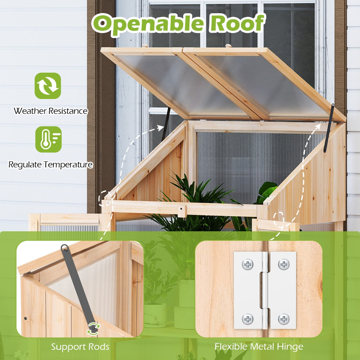 LIVSK Mini-kweekkas - 2 Niveaus met Opklapbaar Dak - Transparante PC-panelen - Voor Binnen & Buiten - 69 x 58 x 121 cm -