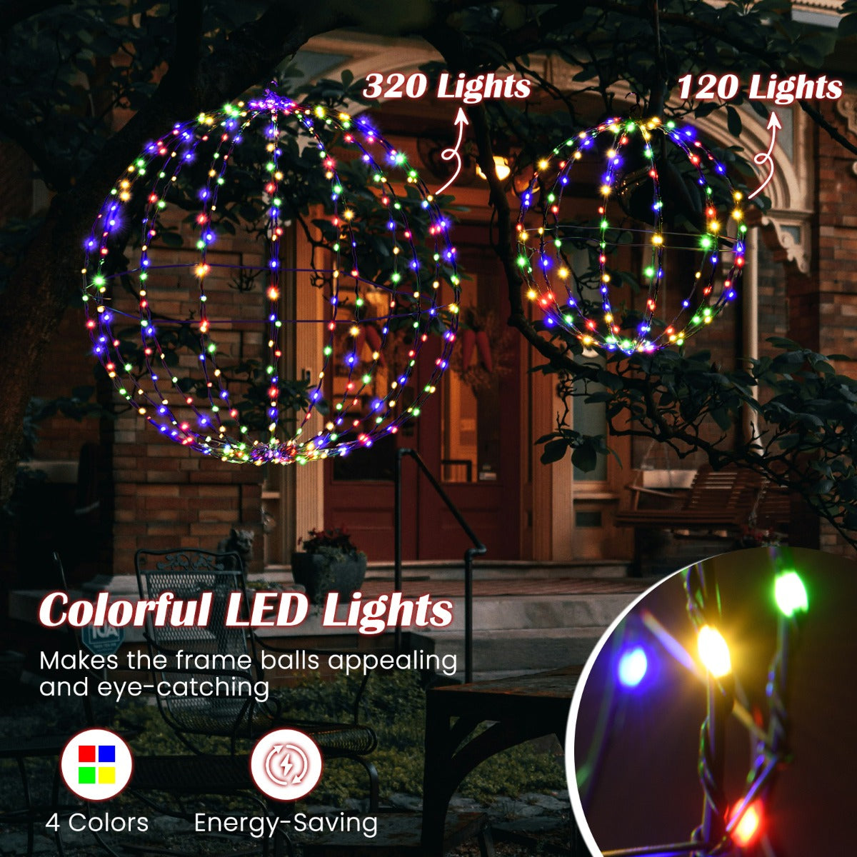 LIVSK LED-Kerstballen met Metalen Frame - 440 Gekleurde LED's - Weerbestendig - Hangend of Staand - 30 en 56 cm -