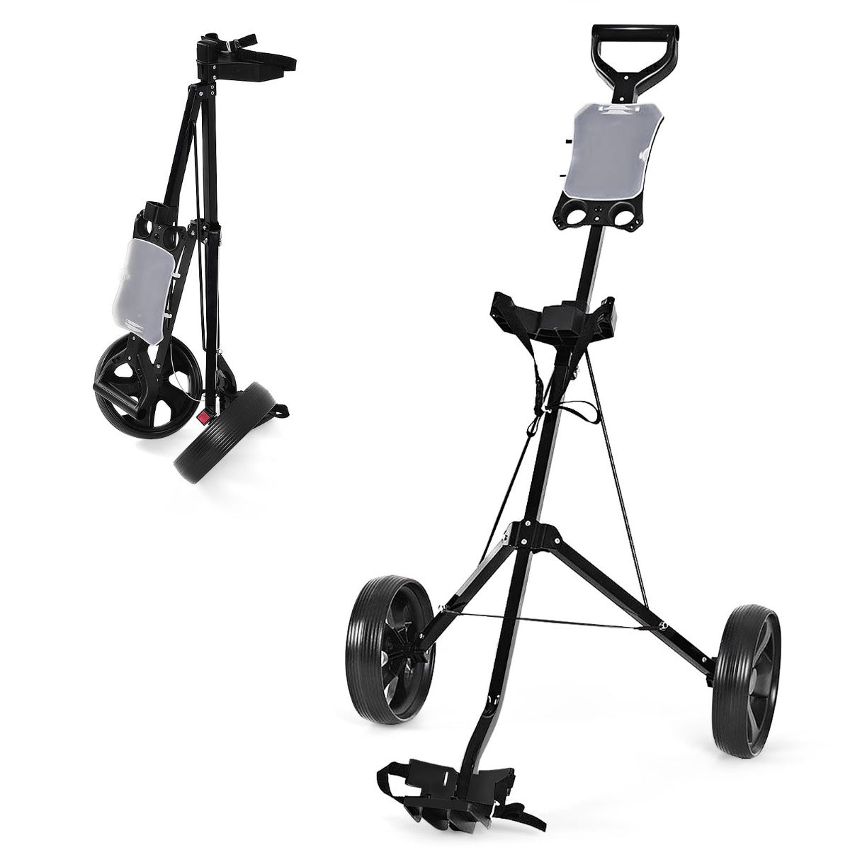 LIVSK Golfkar - Opvouwbaar Stalen Frame - Ergonomische Handgreep - Scorekaarthouder - Duurzame Wielen - 140 x 63,5 x 113 cm -