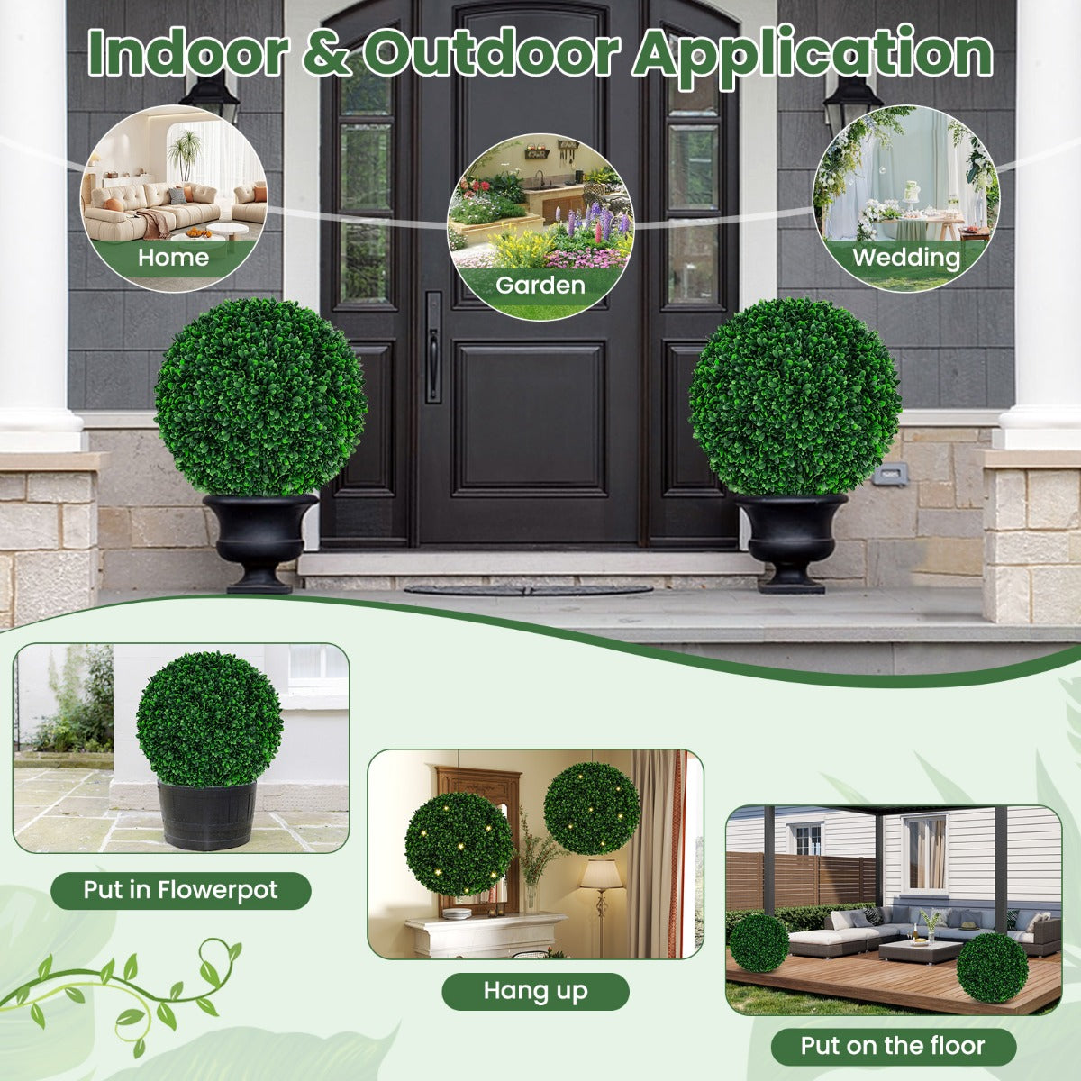 LIVSK Kunstmatige Buxusbollen - 52 cm - Realistische Topiary - UV-bestendig - Eenvoudige Installatie - Voor Bruiloft - Groen