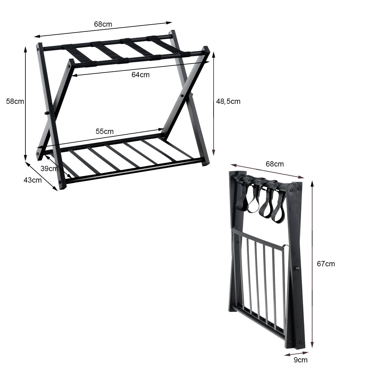 LIVSK Opvouwbaar Bagagerek - Stevige Metalen Structuur - 60 kg Draagvermogen - Ruimtebesparend - Zwart