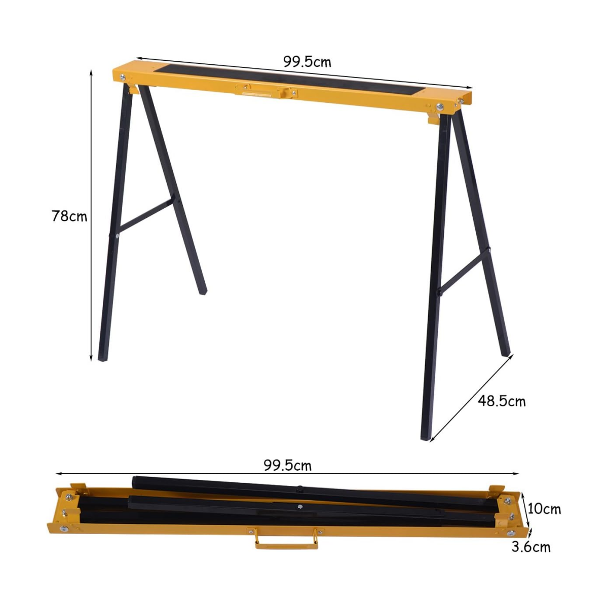 LIVSK Inklapbare Werkschragen Set van 2 - Draagvermogen tot 275 kg - Handgreep voor Eenvoudig Transport - Geel
