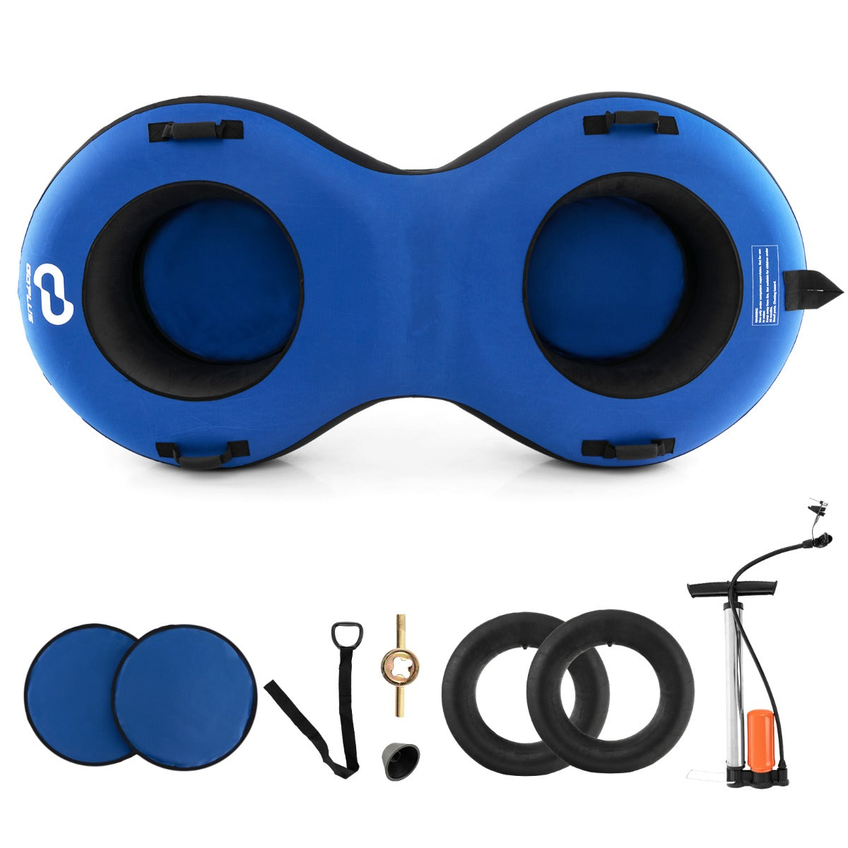 Livsk costway 2 zits 200 cm sneeuwslee hoogwaardige rubberen binnenband stijve basis trekband opblaaspomp voor kinderen volwassenen blauw 1 1