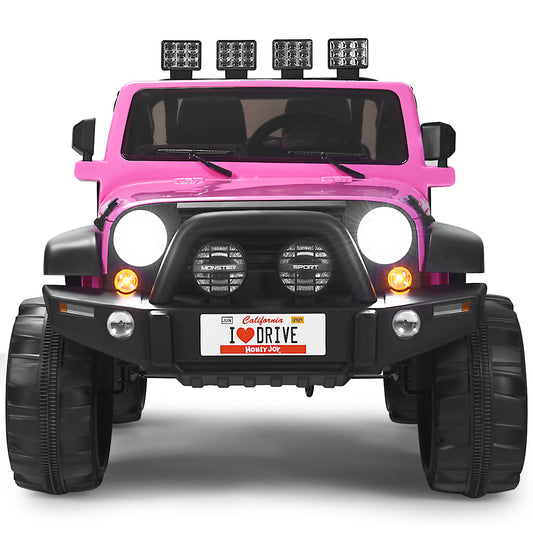 LIVSK Elektrische Speelgoedauto voor 2 Kinderen - Afstandsbediening - Veiligheidsgordels - LED Verlichting - Tot 50 kg - Roze