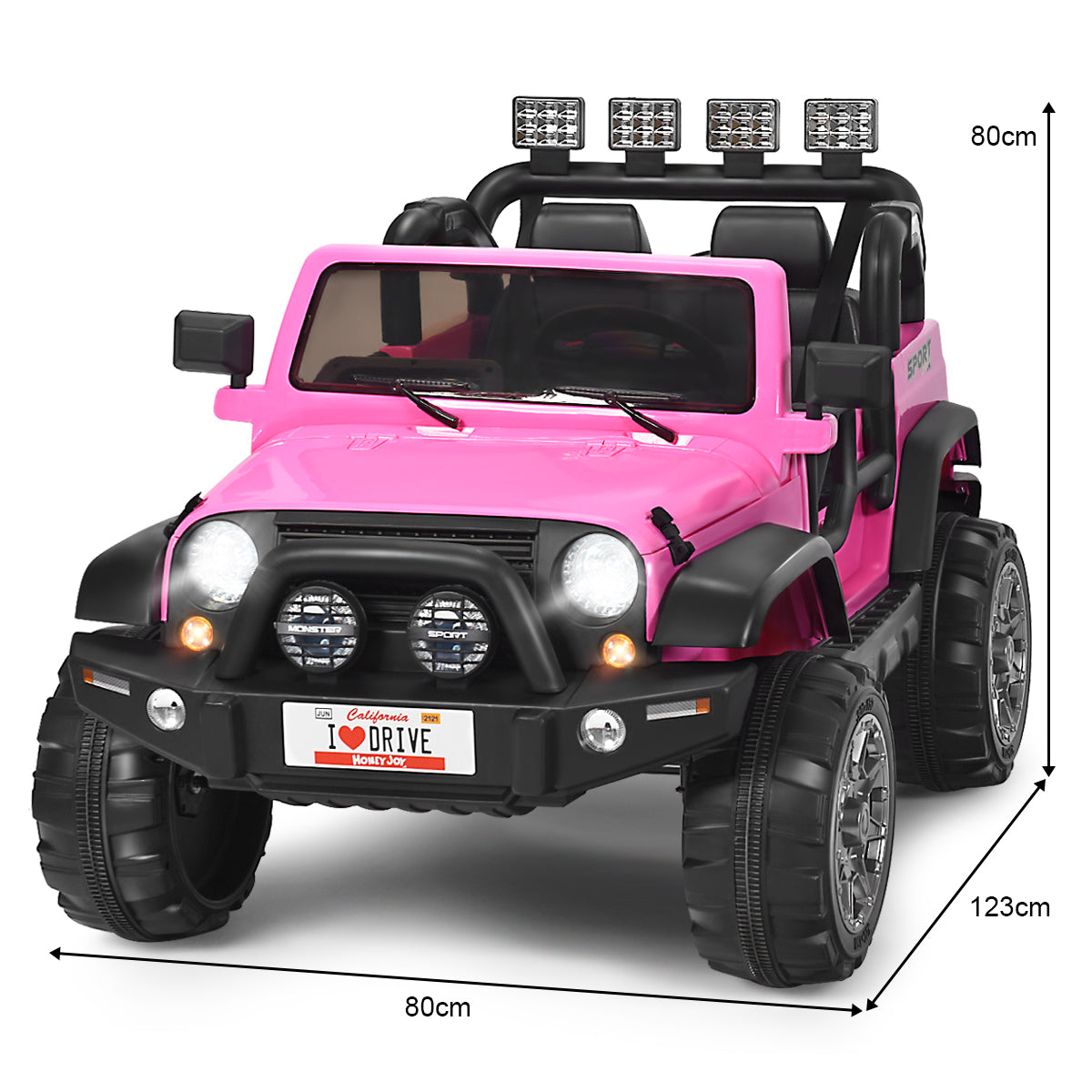 LIVSK Elektrische Speelgoedauto voor 2 Kinderen - Afstandsbediening - Veiligheidsgordels - LED Verlichting - Tot 50 kg - Roze