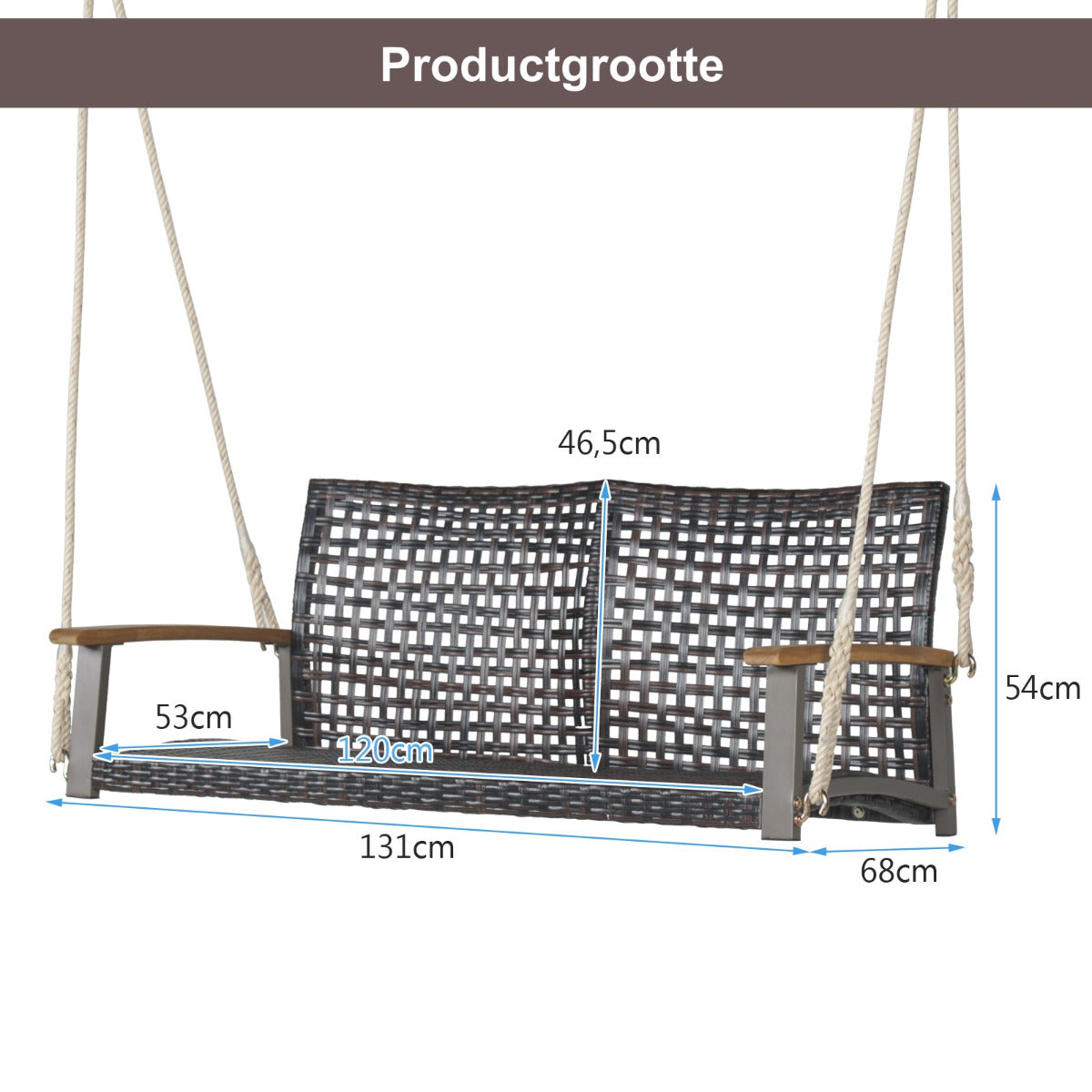 LIVSK Veranda Schommelbank - PE Rotan - Roestvrij Stalen Frame - Draagvermogen tot 360 kg - Voor 2 Personen - Bruin
