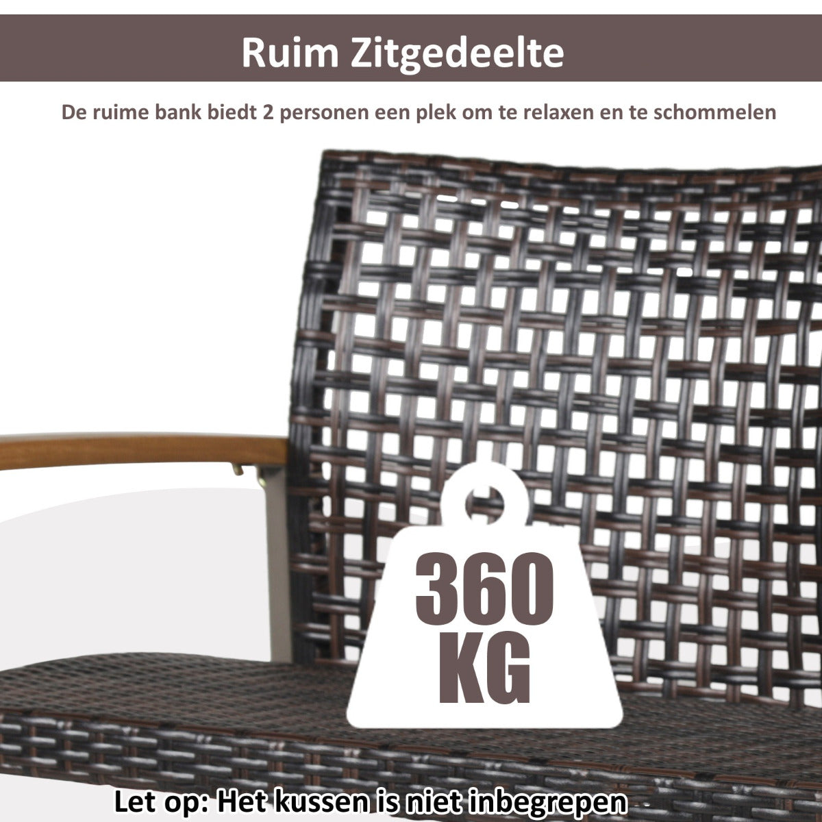 LIVSK Veranda Schommelbank - PE Rotan - Roestvrij Stalen Frame - Draagvermogen tot 360 kg - Voor 2 Personen - Bruin