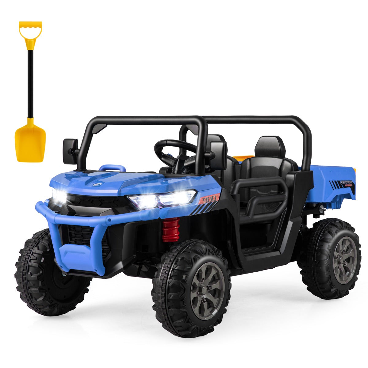 LIVSK 12V Kiepwagen voor Kinderen - Afstandsbediening - Veiligheidsgordels - Muziek en Toetergeluiden - Tot 50 kg - Blauw