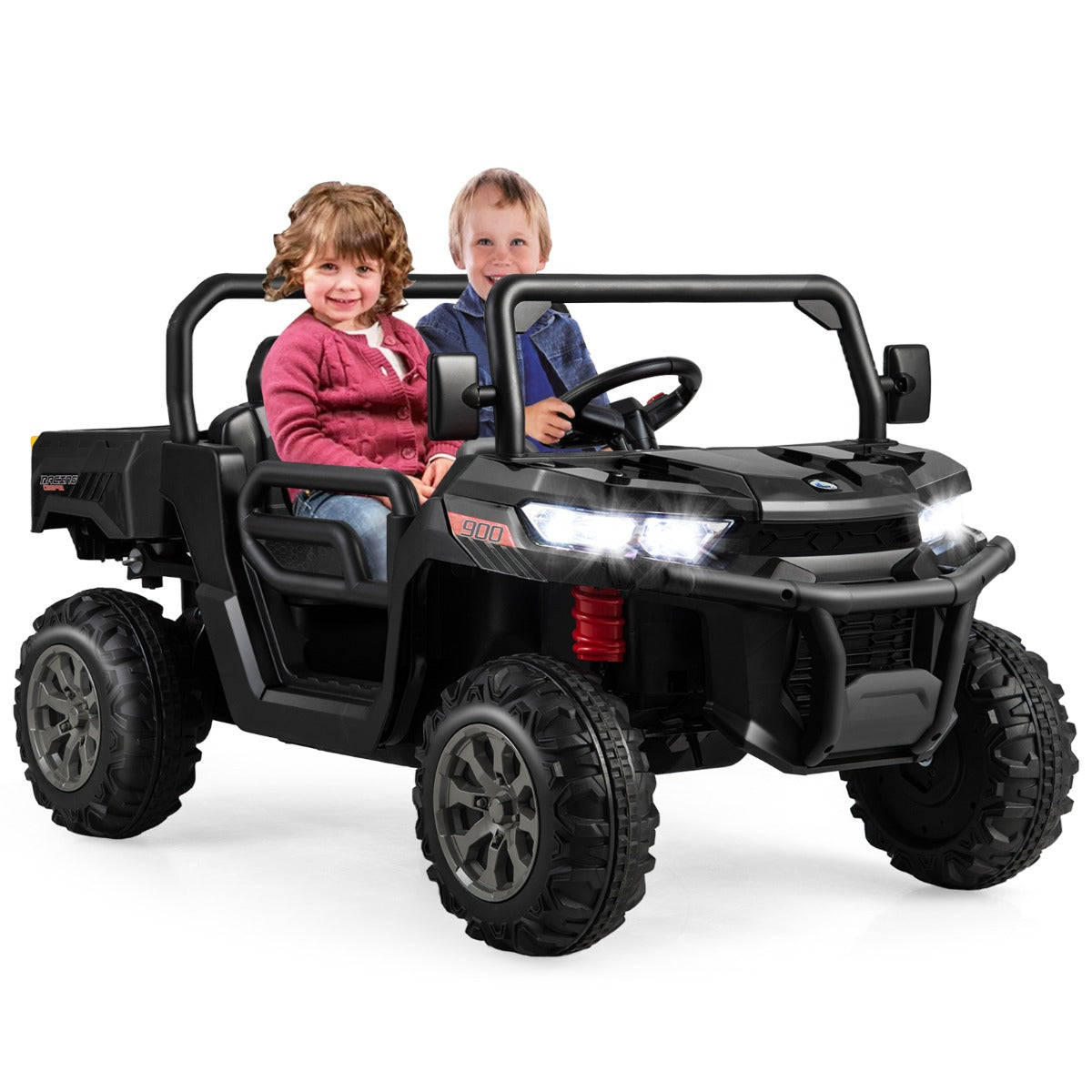 LIVSK 12V Kiepwagen voor Kinderen - Afstandsbediening - Automatische Kiepbak - Geschikt voor 2 Kinderen tot 50 kg - Zwart