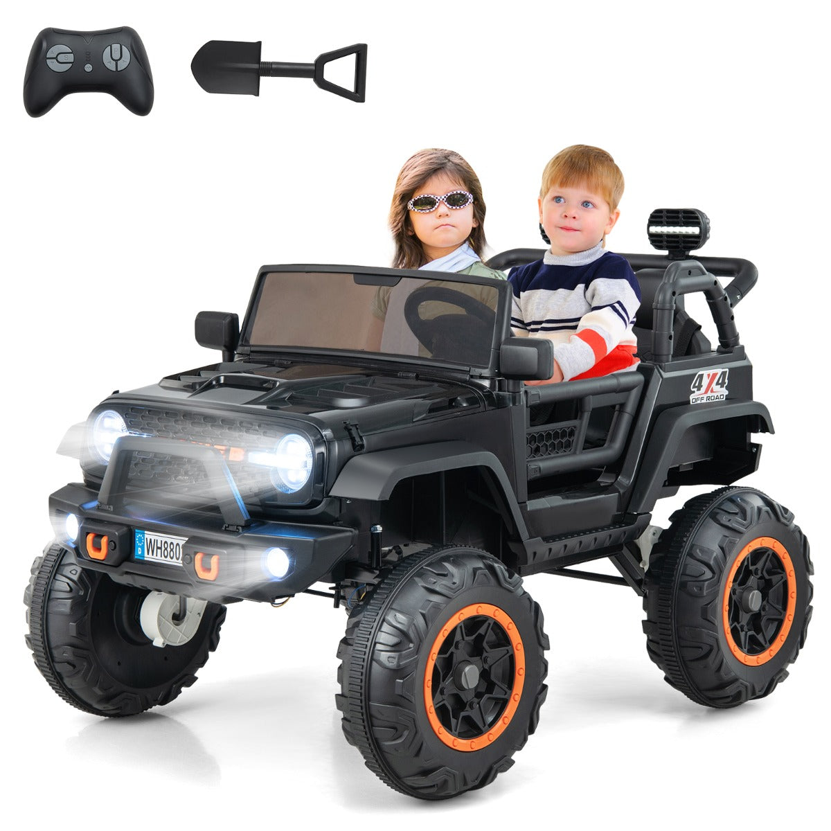 LIVSK 2-zits elektrische kinderauto met afstandsbediening - LED-verlichting - 4 motoren - Veiligheidsgordel - 122 x 86 x 83 cm -