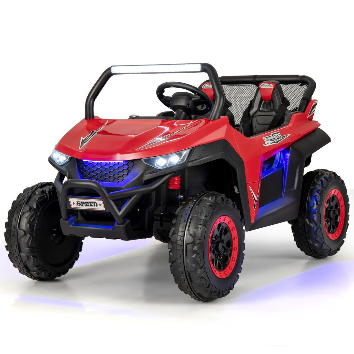 LIVSK Kinderauto met Afstandsbediening - 2-Zits UTV met Koplampen en Muziek - Veiligheidsgordel - Tot 59 kg - Rood