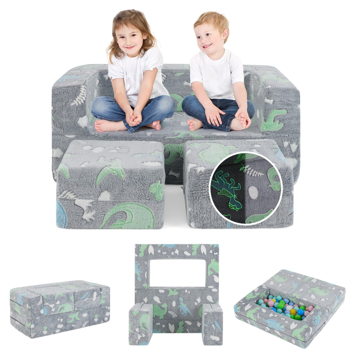 LIVSK Modulaire Speelbank voor Kinderen - Machinewasbaar - Lichtgevende Patronen - Comfortabel Schuim - 100 x 50,5 x 40 cm -