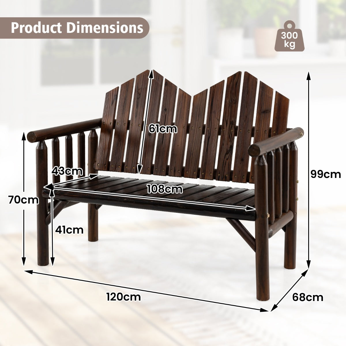 LIVSK Houten Loveseat voor Buiten - Massief Sparren- en Dennenhout - Ergonomische Rugleuning - Tot 300 kg - Donkerbruin