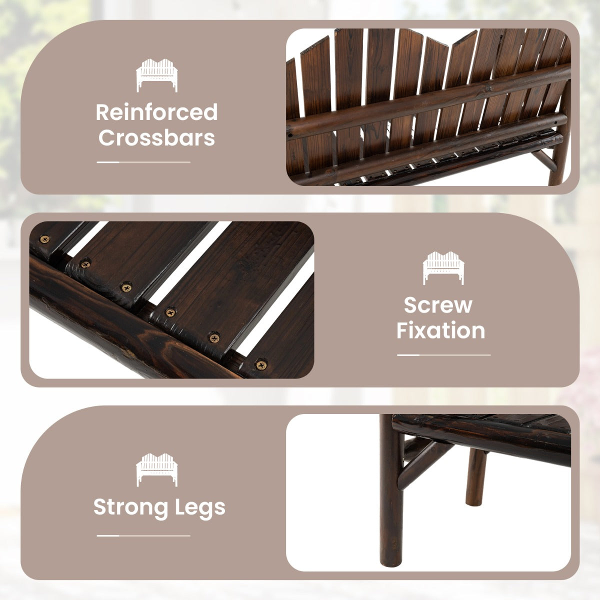 LIVSK Houten Loveseat voor Buiten - Massief Sparren- en Dennenhout - Ergonomische Rugleuning - Tot 300 kg - Donkerbruin