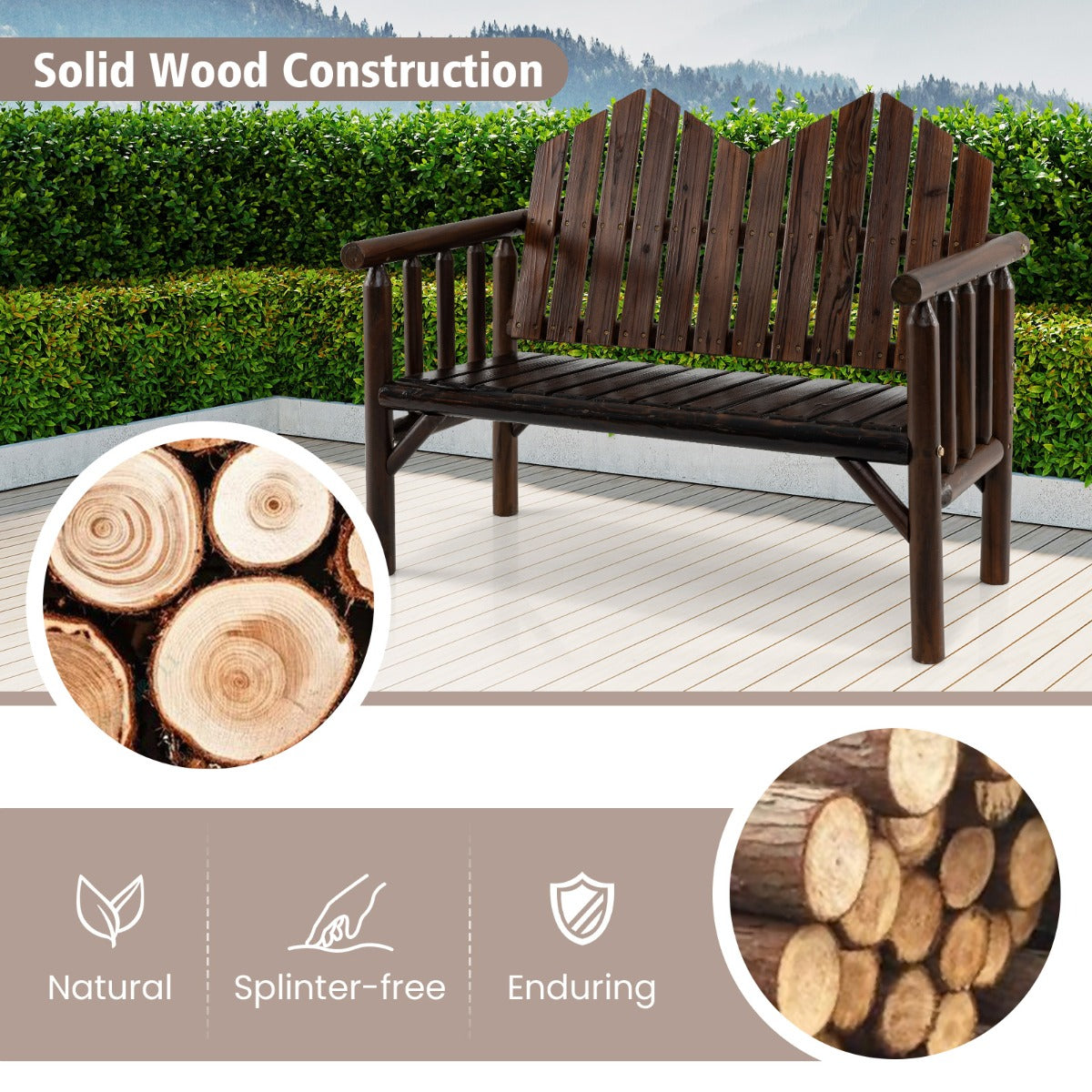 LIVSK Houten Loveseat voor Buiten - Massief Sparren- en Dennenhout - Ergonomische Rugleuning - Tot 300 kg - Donkerbruin