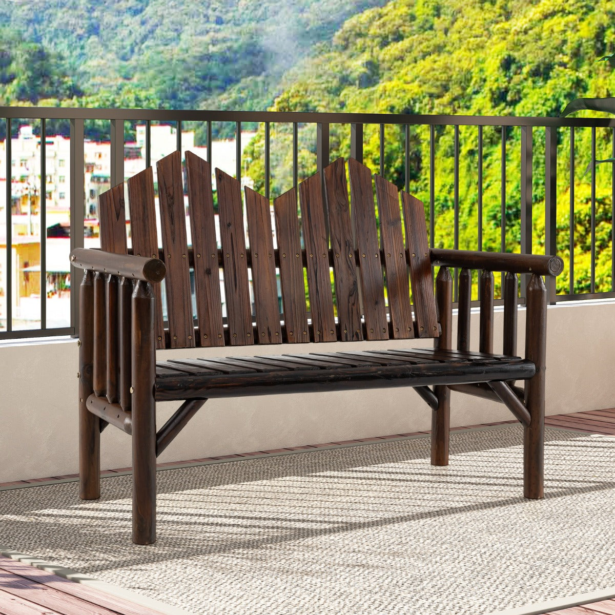 LIVSK Houten Loveseat voor Buiten - Massief Sparren- en Dennenhout - Ergonomische Rugleuning - Tot 300 kg - Donkerbruin