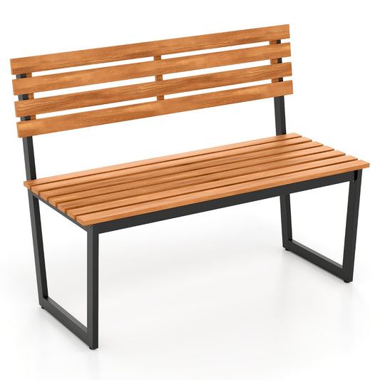 Livsk costway 2 zits tuinbank met acaciahout en metalen frame balkonbank met rugleuning