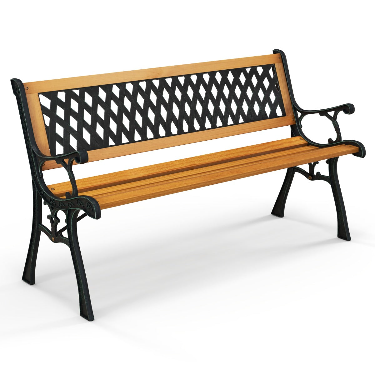 LIVSK Weerbestendige Tuinbank - Gietijzer en Hout - Draagkracht 210 kg - Ruime Zitting 126 x 52 x 74 cm - Zwart + Natuurlijk