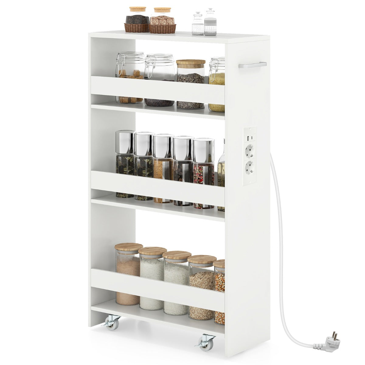 Livsk costway 20 cm smalle opbergkar met oplaadstation 4 laags mobiele keukenkar
