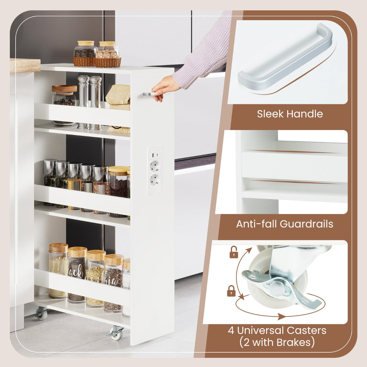 Livsk costway 20 cm smalle opbergkar met oplaadstation 4 laags mobiele keukenkar 4