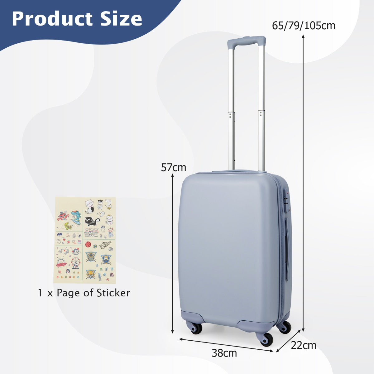 LIVSK Handbagage - PC Hardshell - Water- en Schokbestendig - 4 Wendbare Wielen - Veilig Slot - 38 x 22 x 57 cm - Blauw/Roze