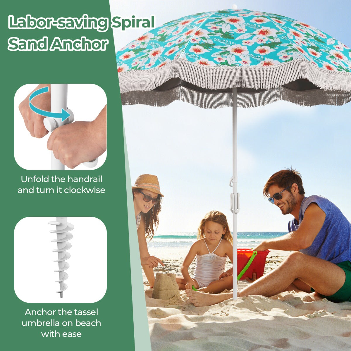 LIVSK Vintage Parasol met Kwastjes - Waterafstotend en Zonwerend - Verstelbaar Kantelsysteem - Inclusief Draagtas - 200 x 200 x