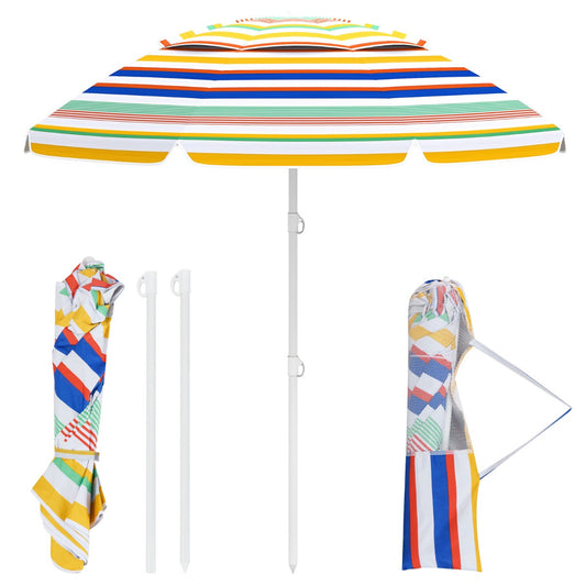 LIVSK Draagbare Strandparasol 200 cm - Polyester met Zilveren Coating - Kantelmechanisme - Draagtas - Zandanker - Multicolor
