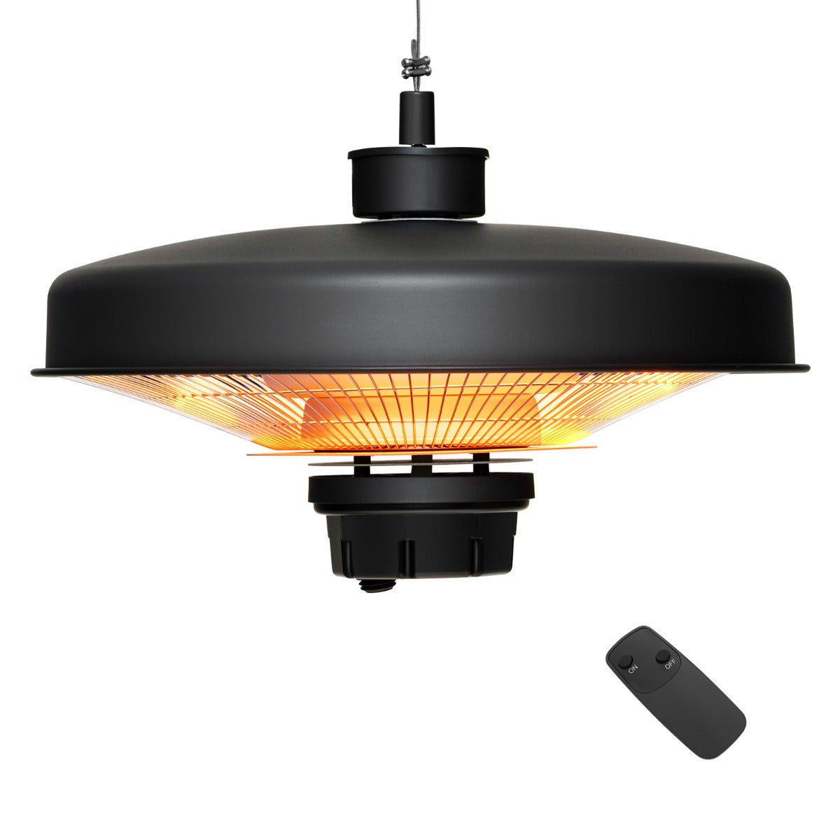 LIVSK Hangende Terrasverwarmer - 2000W Infrarood - Afstandsbediening - IP65 Waterdicht - Verstelbare Hoogte - Zwart