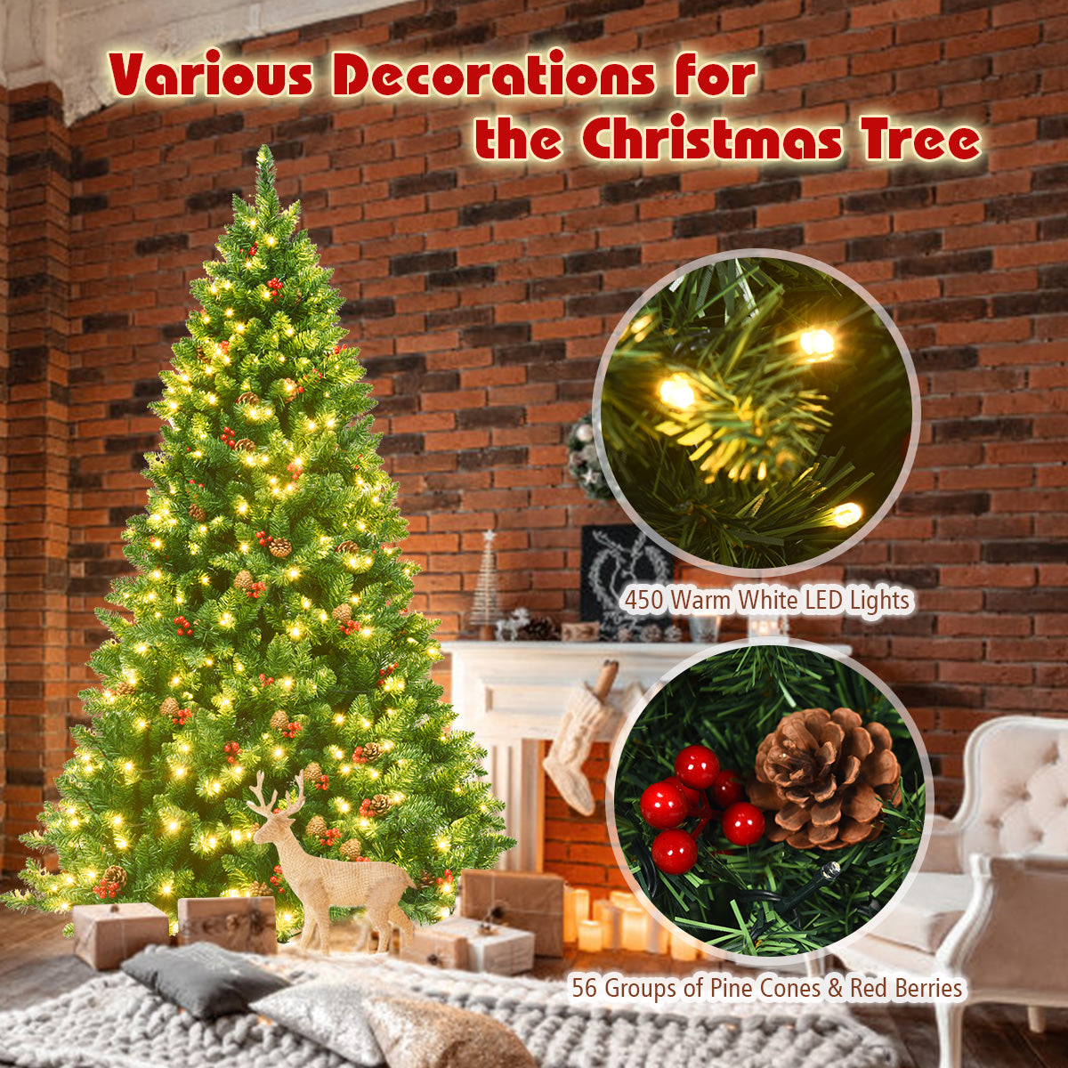 LIVSK Kunstkerstboom - 1100 Takken - 450 LED-lampjes - Opvouwbaar met Stabiele Standaard - 115 x 200 cm - Groen