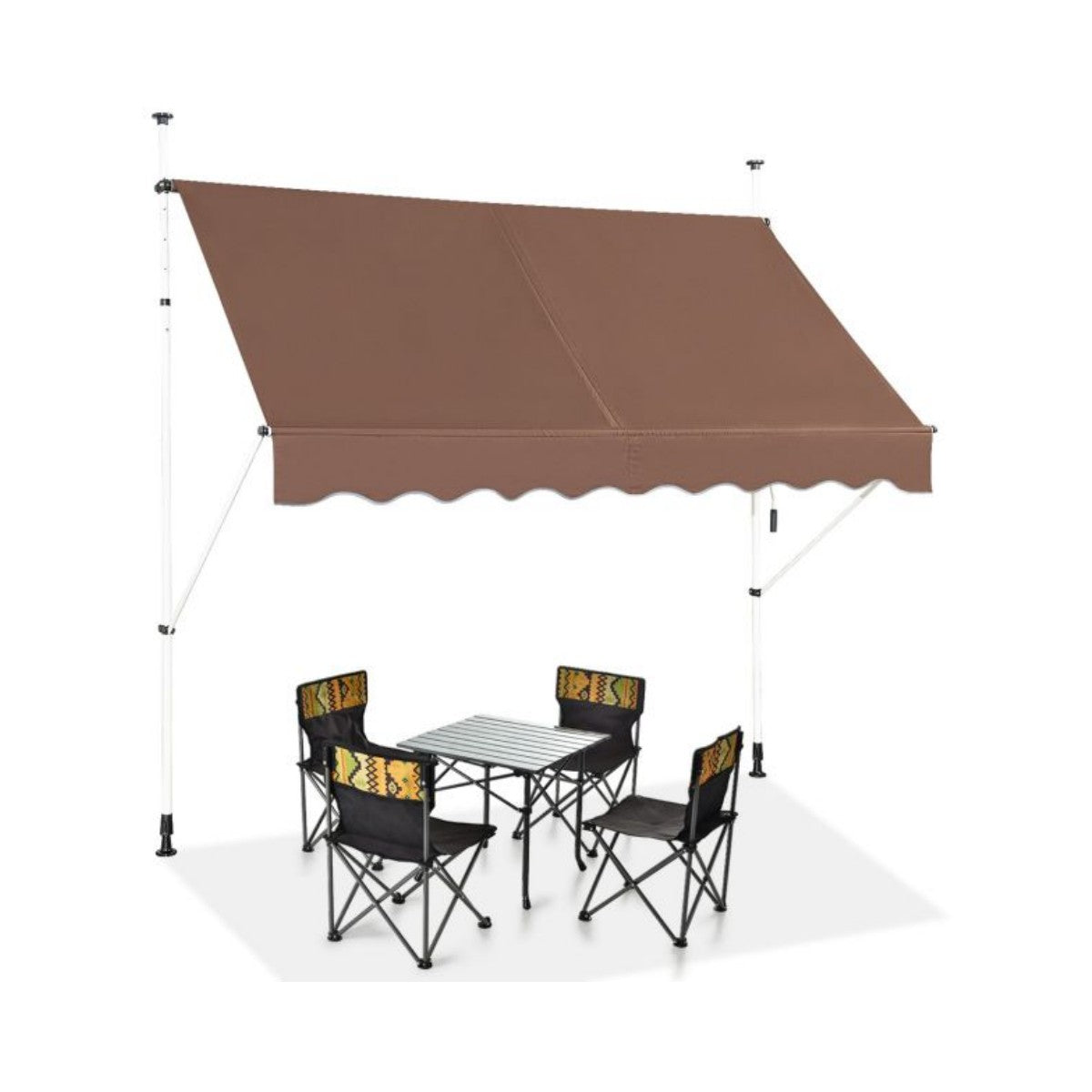 LIVSK Oprolbare Zonnescherm - Verstelbaar Aluminium Frame - Weerbestendig Oxford Doek - Handmatige Zwengel - Beige