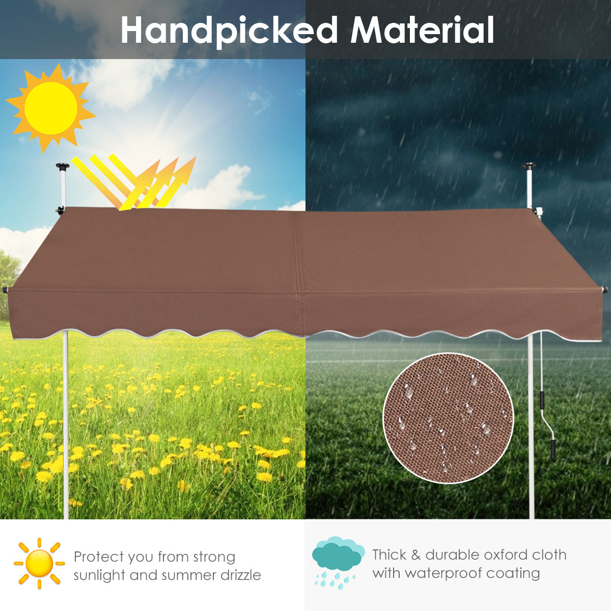 LIVSK Oprolbare Zonnescherm - Verstelbaar Aluminium Frame - Weerbestendig Oxford Doek - Handmatige Zwengel - Beige