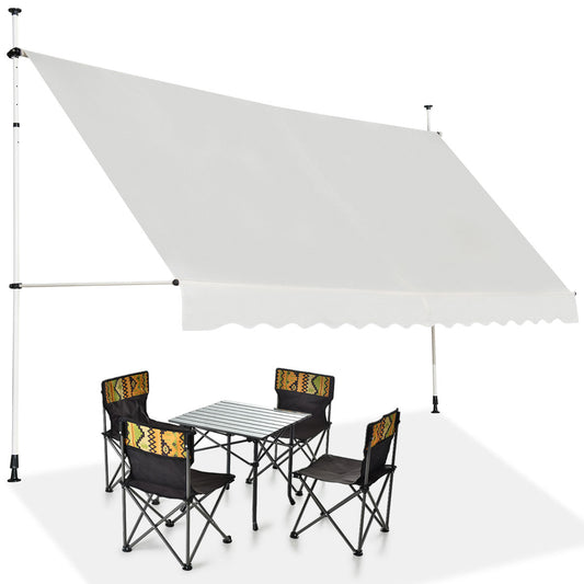 LIVSK Oprolbaar Zonnescherm - Verstelbaar Aluminium Frame - Weerbestendig Oxford Doek - Eenvoudige Installatie - Beige